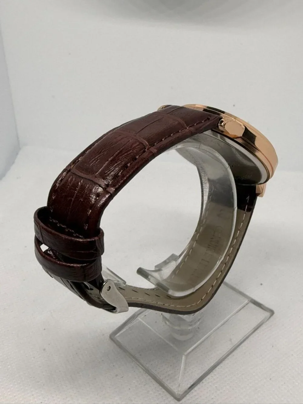 Mreurio Men's Round Analog Watch Rose Gold-Tone Case Brown Leather Band
